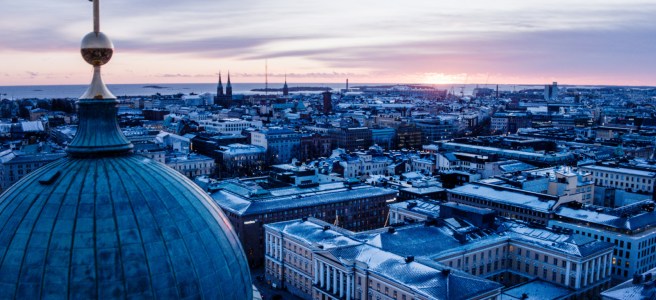 Helsingin keskustaa talvella.