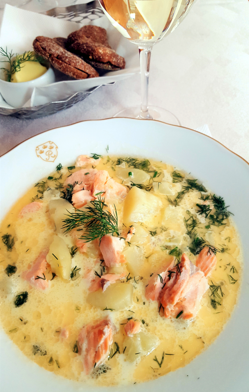 Salmon soup at Kolme Kruunua.